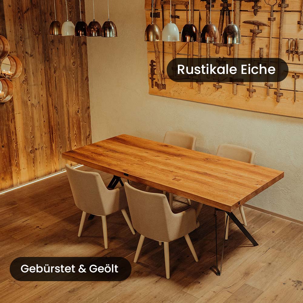 Esstisch Eiche rustikal | Gerade Kante | Gebürstet & Geölt