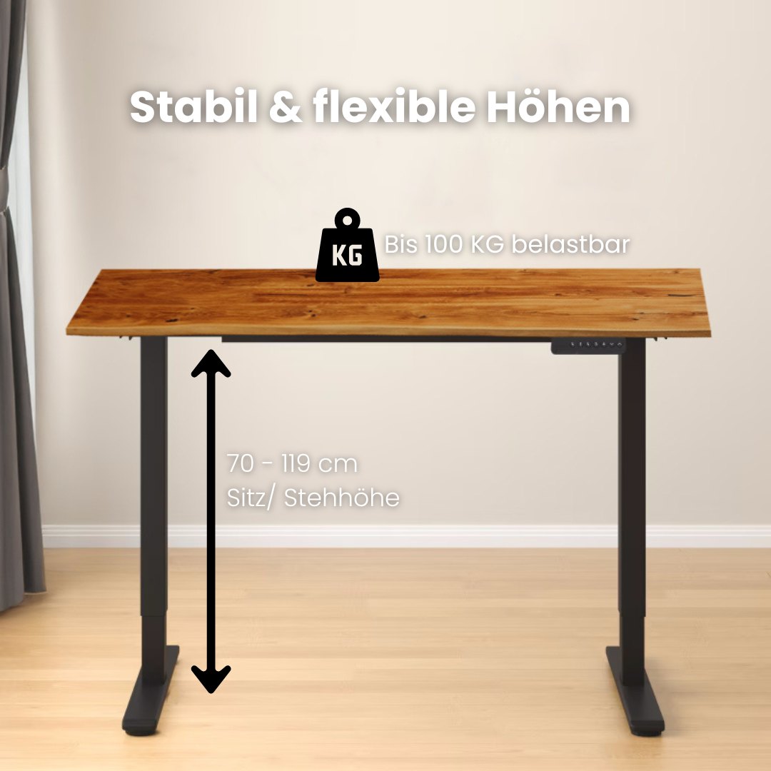 Schreibtisch höhenverstellbar | Eiche Massiv