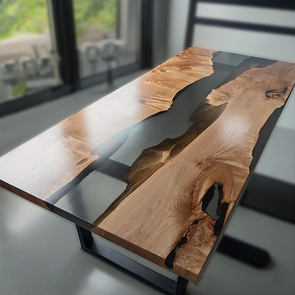 Epoxidharz Tisch aus Akazie mit Kreuzgestell. Modell Kuckuck