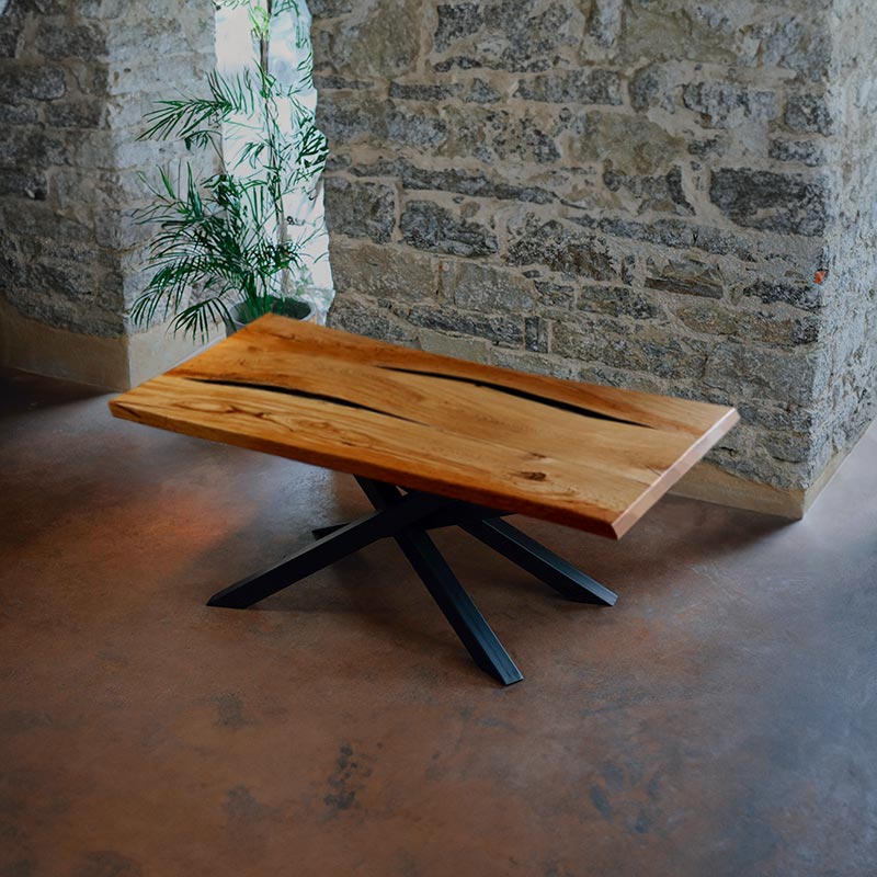 Epoxidharz Tisch. Esstisch Eiche mit grau-transparentem Epoxidharz 240 x 100 cm. fertiges Unikat. Modell Elztal