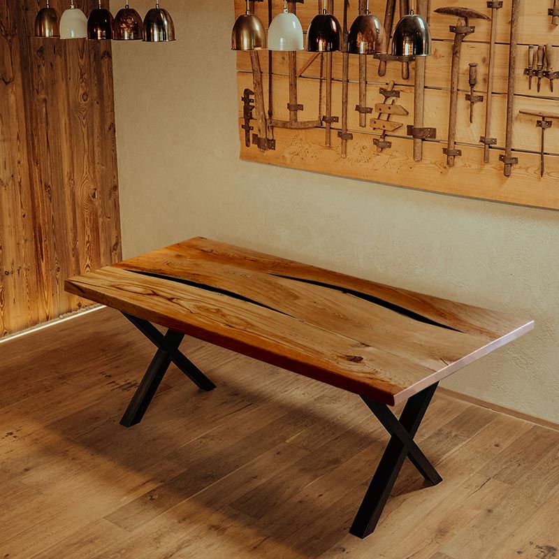 Epoxidharz Tisch. Esstisch Eiche mit grau-transparentem Epoxidharz 240 x 100 cm. fertiges Unikat. Modell Elztal