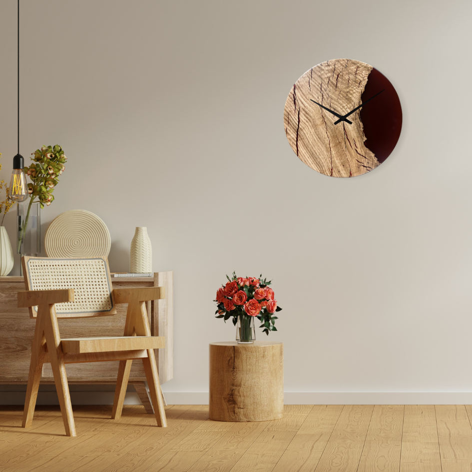 Epoxidharz Uhr aus Eiche weinrot