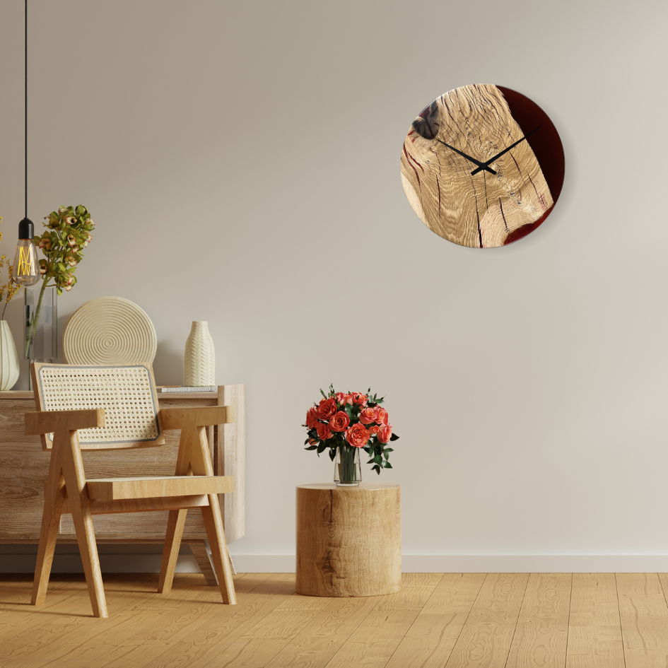 Epoxidharz Uhr aus Eiche weinrot