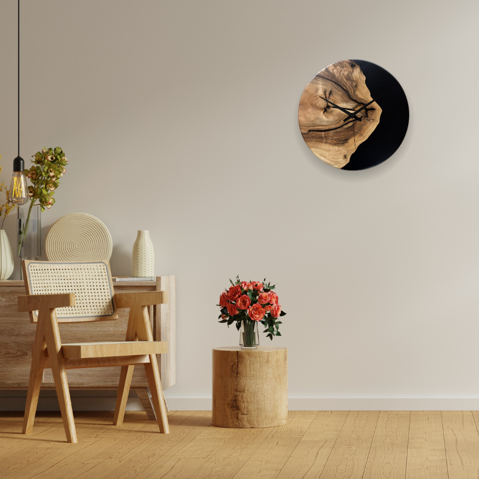 Epoxidharz Uhr aus Nussbaum schwarz