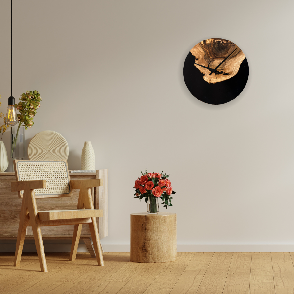 Epoxidharz Uhr aus Nussbaum schwarz