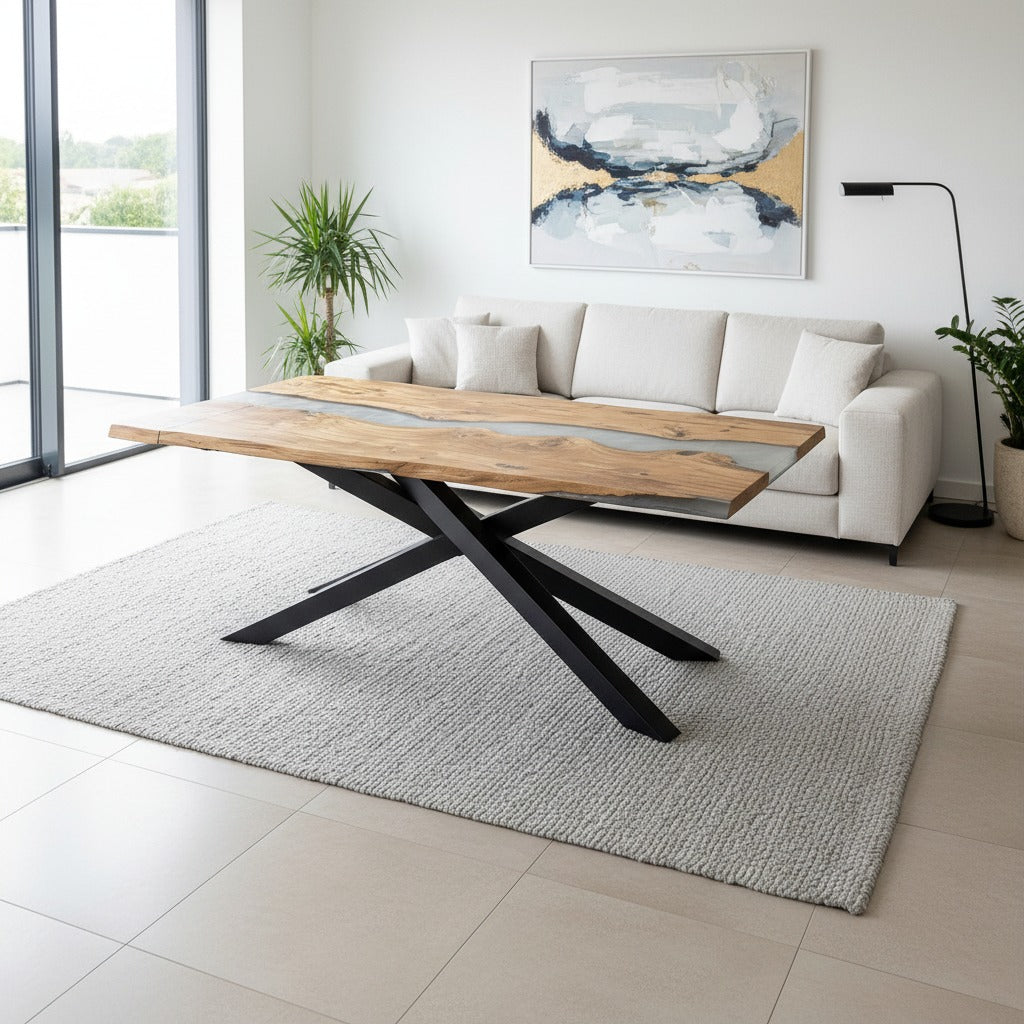 Sale! Epoxidharz Esstisch aus Eiche | 180 x 100 cm + 20 cm Ansteckplatte | verschiedene Gestelle