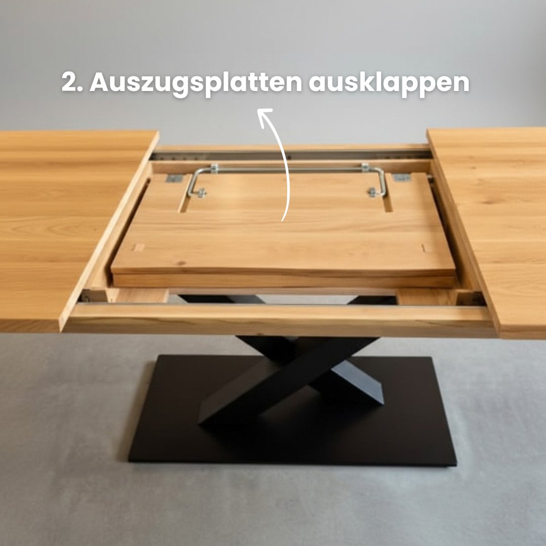 Ausziehtisch Eiche Dänish Oval | Schweizer Kante | Kreuzgestell