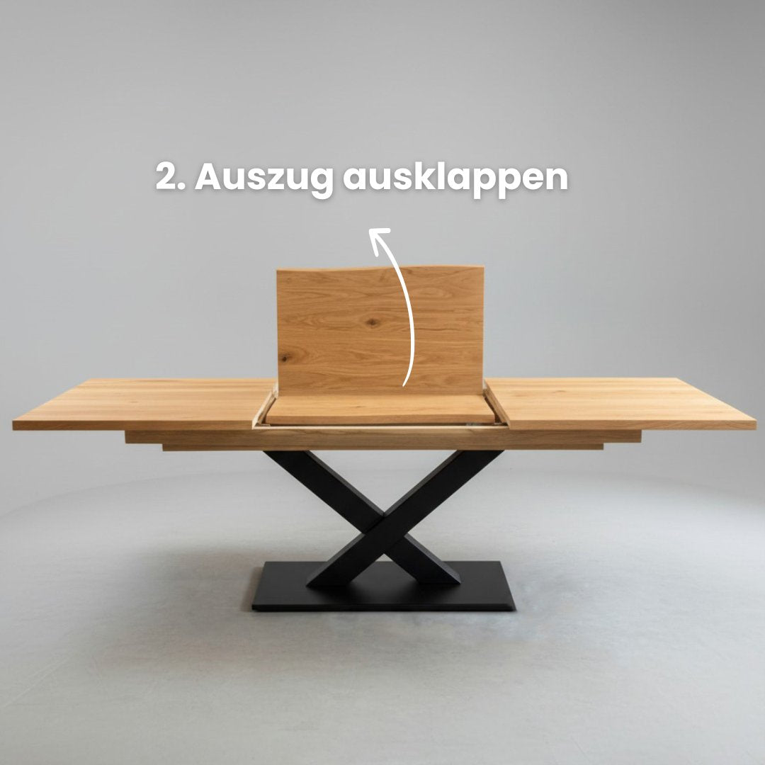 Ausziehtisch Eiche Dänish Oval | Schweizer Kante | Kreuzgestell