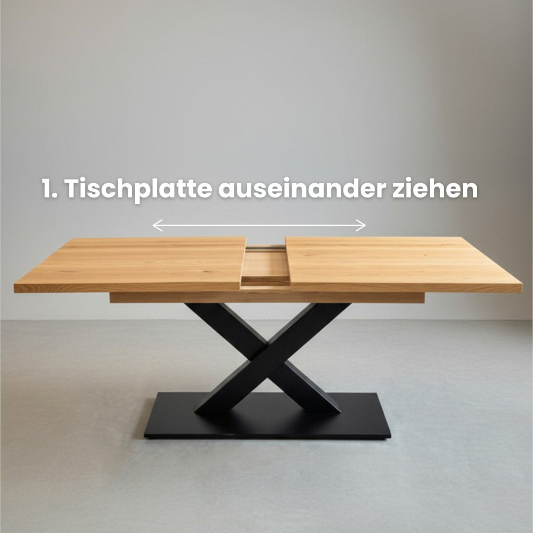 Ausziehtisch Eiche Dänish Oval | Schweizer Kante | Kreuzgestell