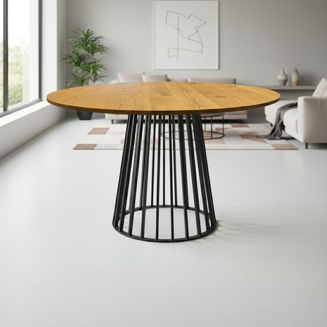 Esstische-Rund-Eiche-Zylinder