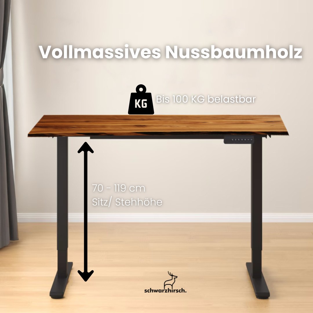 Schreibtisch höhenverstellbar | Nussbaum