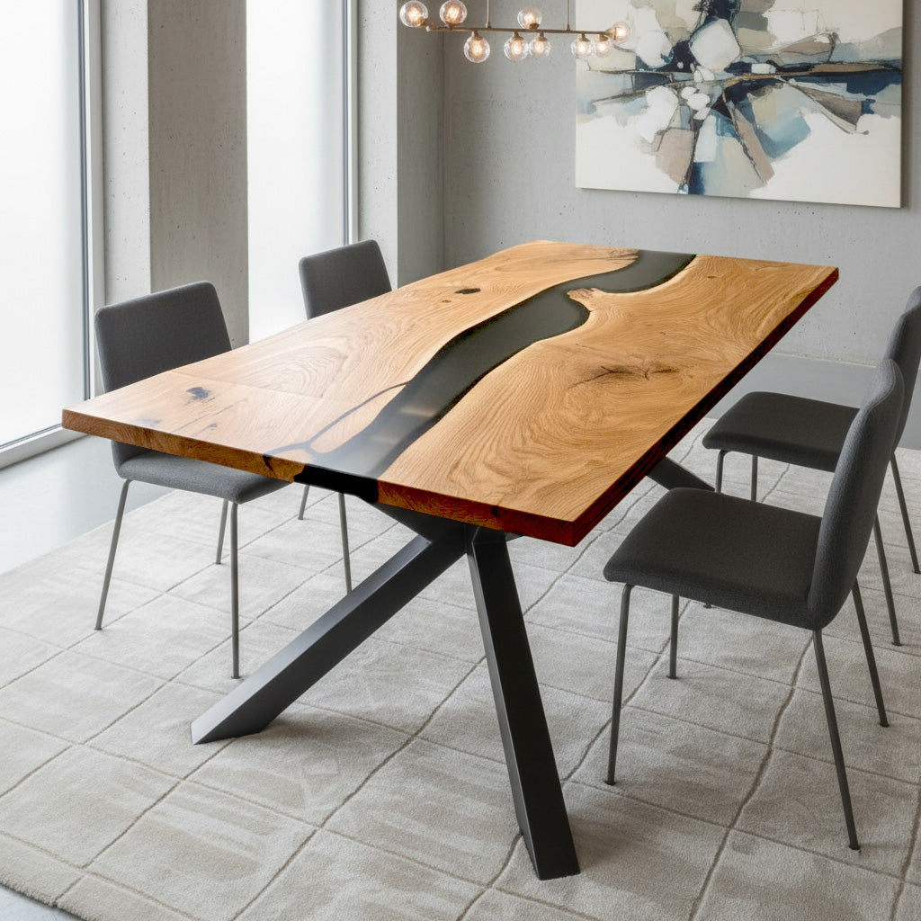 Sale! Epoxidharz Esstisch aus Eiche | 180 x 100 cm + Ansteckplatte | verschiedene Gestelle