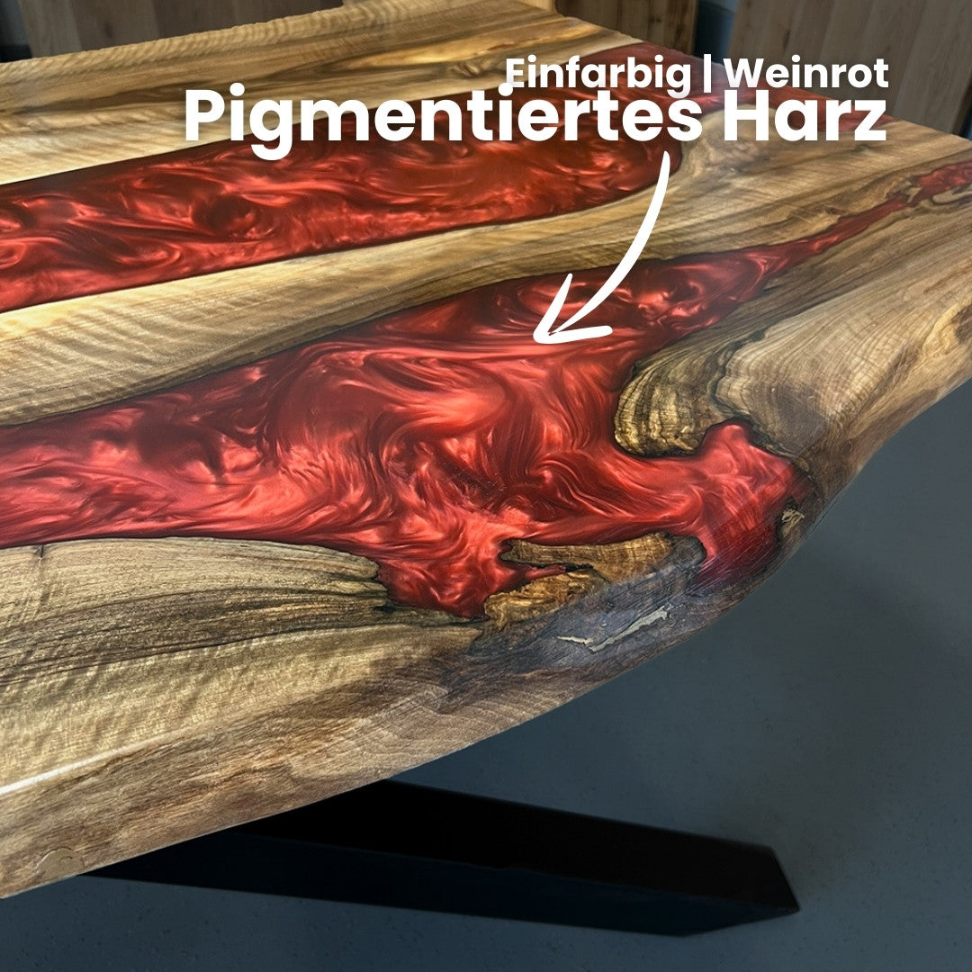 Epoxidharz Tisch aus Nussbaum in weinrot pigmentiert | Modell Kinzig