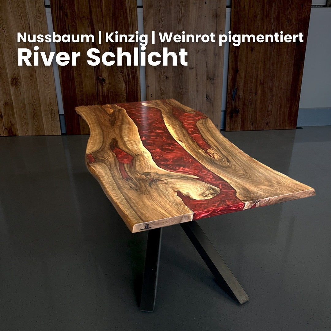 Epoxidharz Tisch aus Nussbaum in weinrot pigmentiert | Modell Kinzig