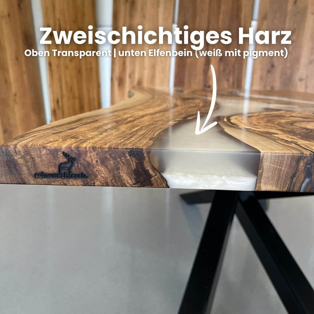 Epoxidharz Tisch aus Nussbaum in weiß | Modell Wildsee