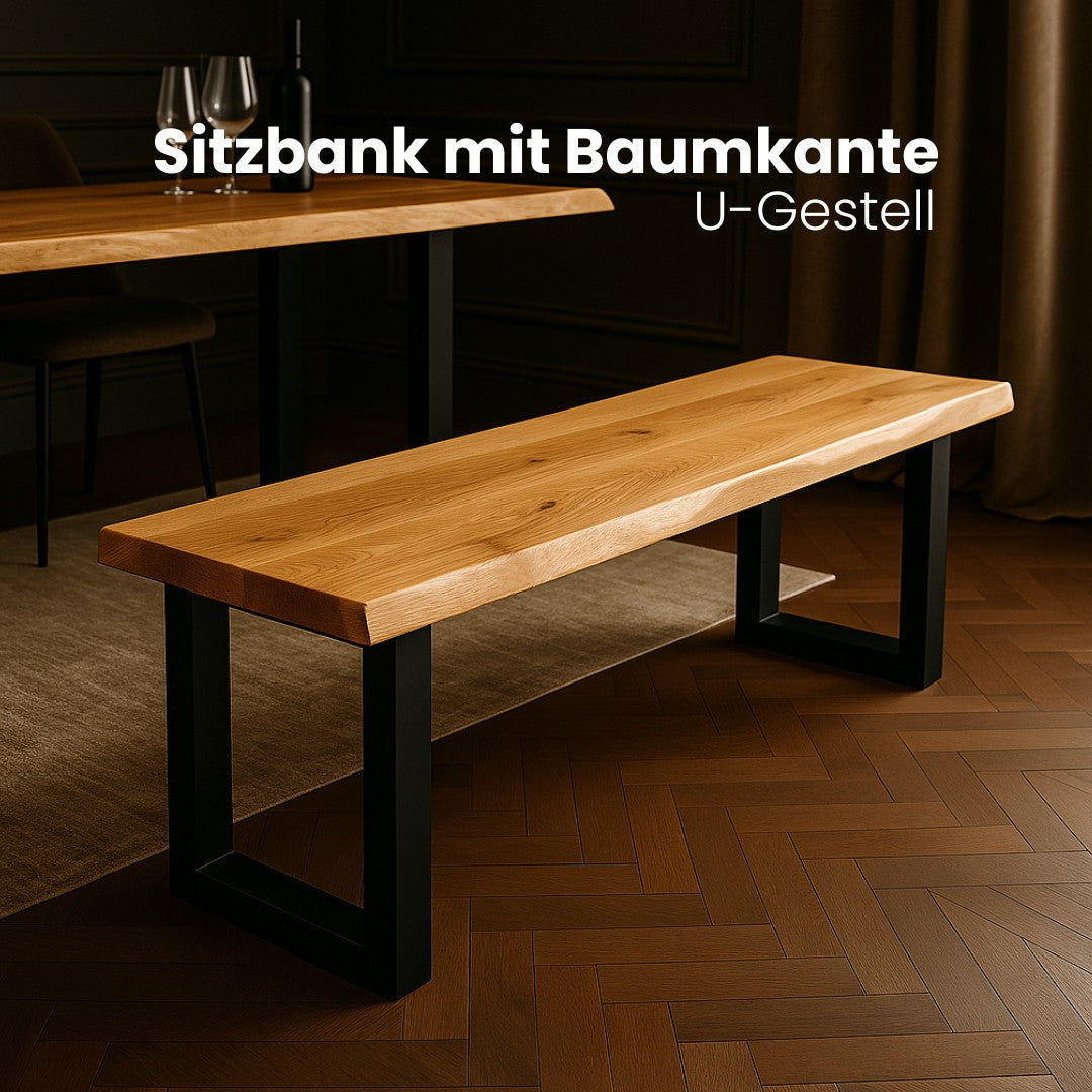 Sitzbank aus Eiche mit Baumkante | verschiedene Gestelle