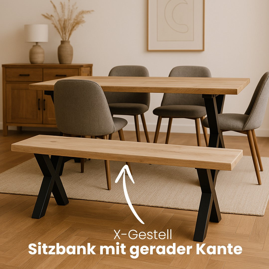 Sitzbank aus Eiche mit gerader Kante | verschiedene Gestelle