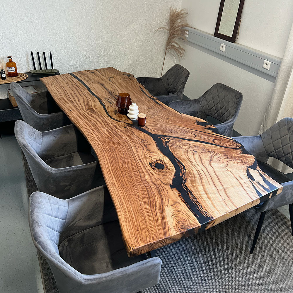 Sale! Epoxidharz Esstisch aus Kastanie | 245 x 87-104 cm | verschiedene Gestelle