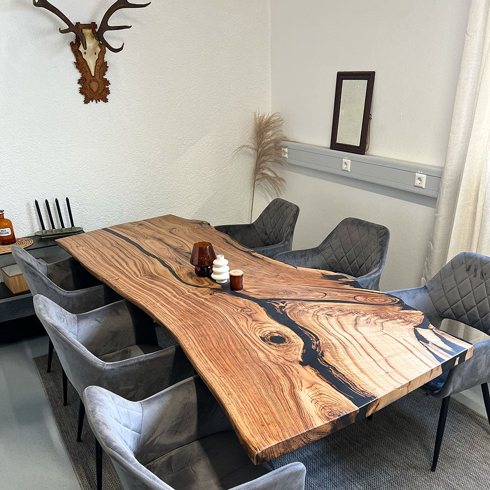 Sale! Epoxidharz Esstisch aus Kastanie | 245 x 87-104 cm | verschiedene Gestelle