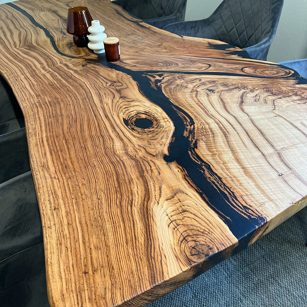 Sale! Epoxidharz Esstisch aus Kastanie | 245 x 87-104 cm | verschiedene Gestelle