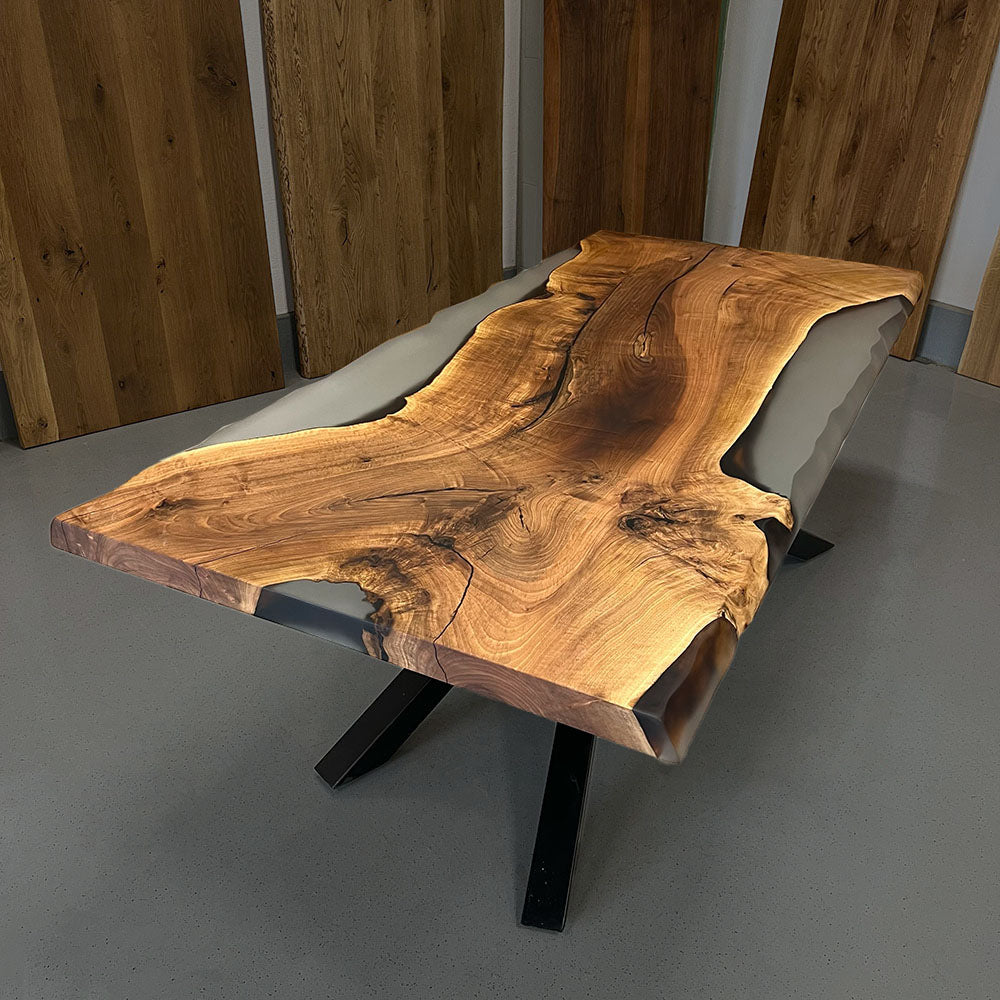 Sale! Epoxidharz Esstisch aus Nussbaum | 220 x 100 cm | verschiedene Gestelle
