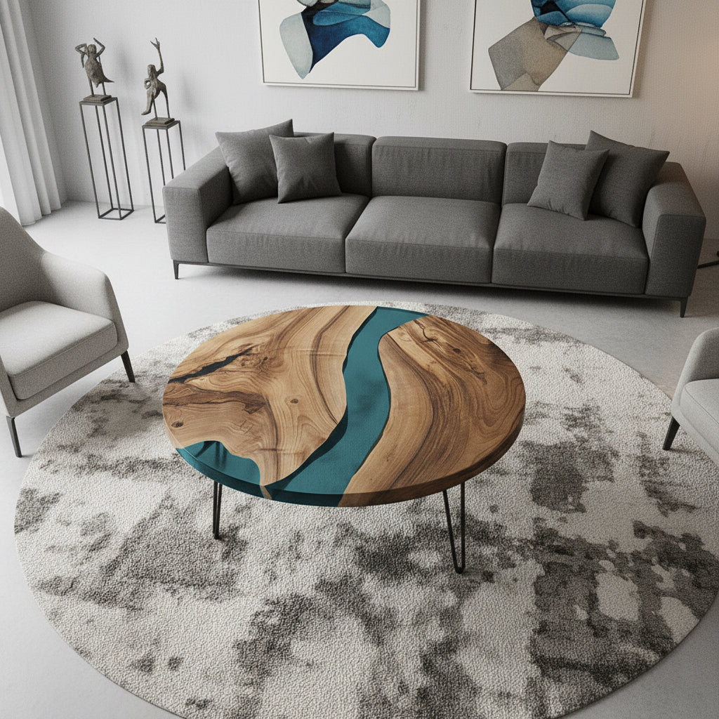 Sale! Epoxidharz Rundtisch aus Nussbaum | 90 cm