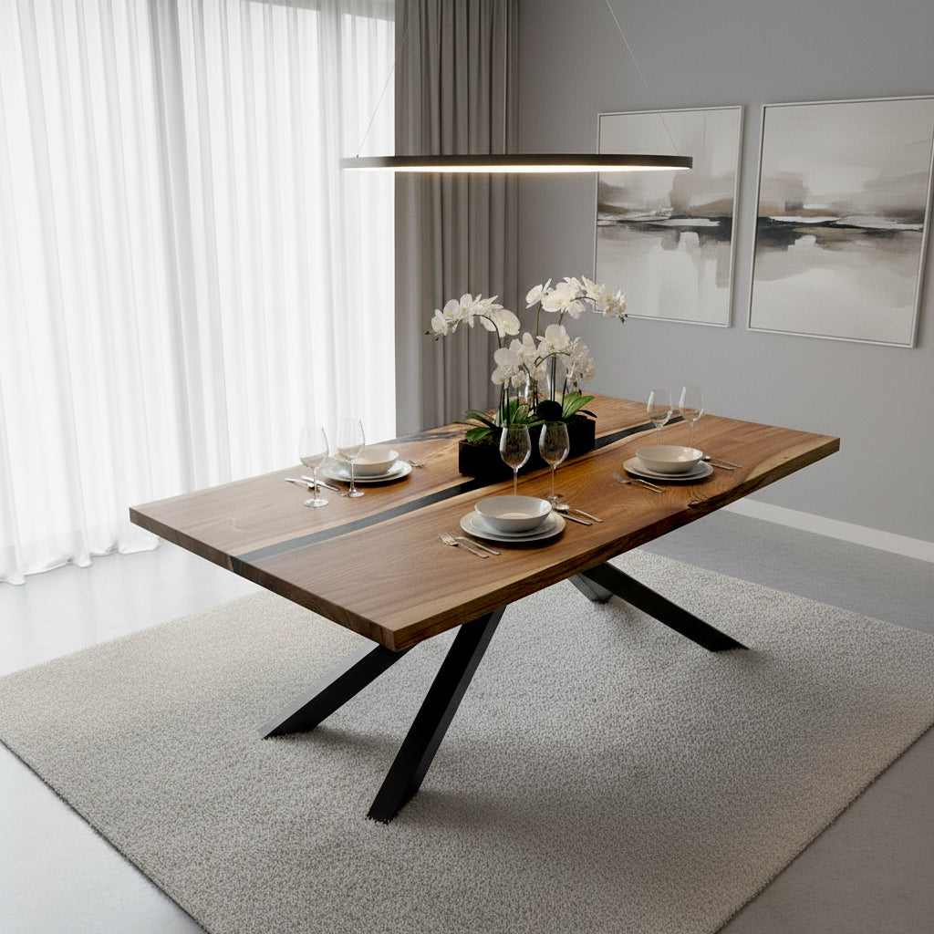 Sale! Epoxidharz Esstisch aus Nussbaum | 200 x 100 cm | verschiedene Gestelle