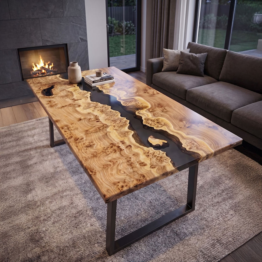 Epoxidharz Tisch aus Ulme mit anthrazitem Harz | Modell Kinzig