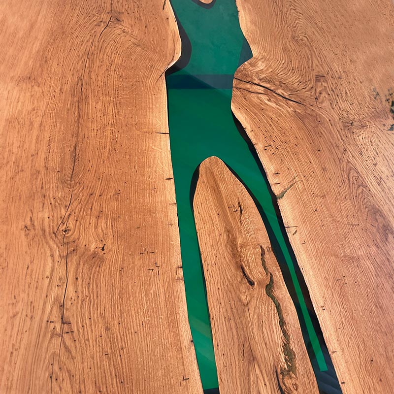 Esstisch Eiche mit grünem Epoxidharz. fertiges Unikat. Tisch Picea