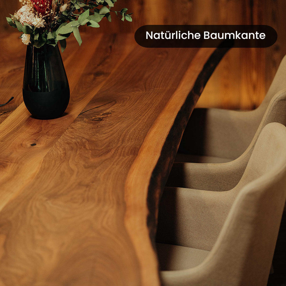 Esstisch Nussbaum Premium | Baumkante | Geschliffen & Geölt
