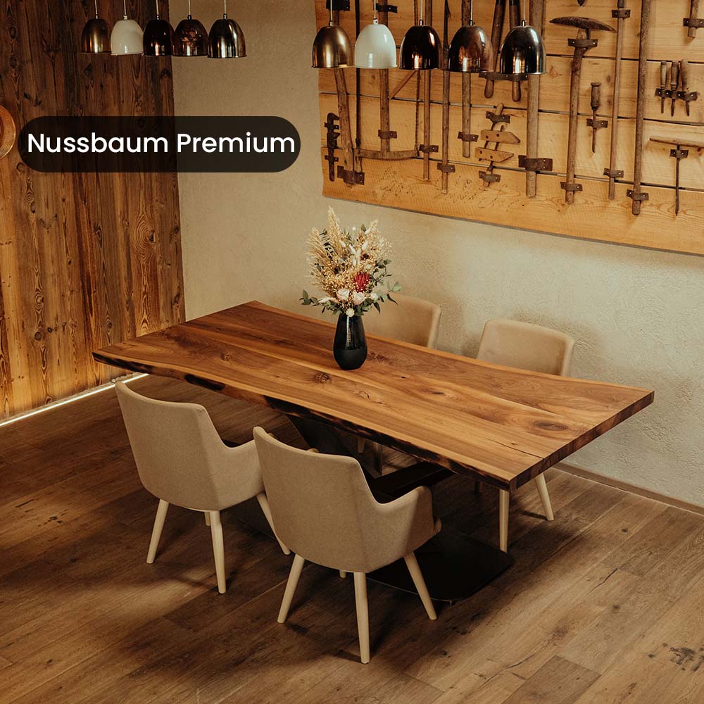 Esstisch Nussbaum Premium | Gerade Kante | Geschliffen & Geölt