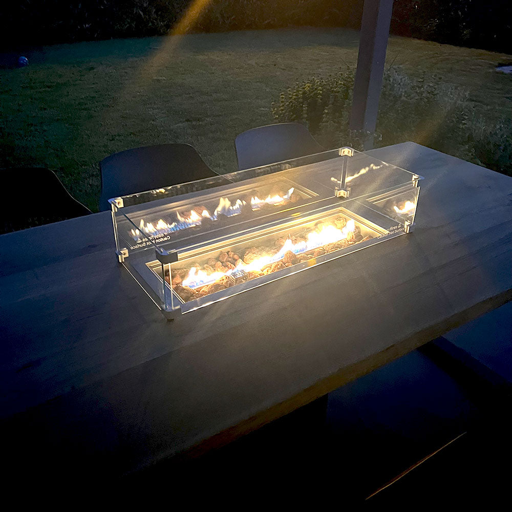 Terrassentisch Outdoor mit Feuerkamin | Feuertisch aus Eiche