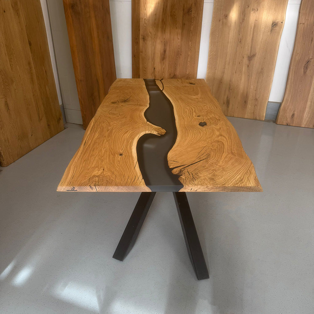 Sale! Epoxidharz Esstisch aus Eiche | 180 x 100 cm + Ansteckplatte | verschiedene Gestelle