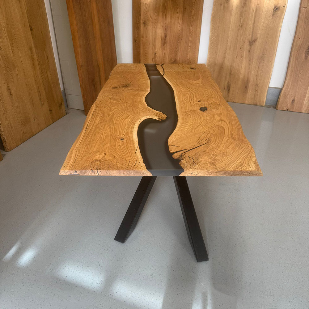Sale! Epoxidharz Esstisch aus Eiche | 180 x 100 cm + Ansteckplatte | verschiedene Gestelle